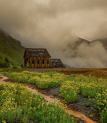 mountain home in the mist